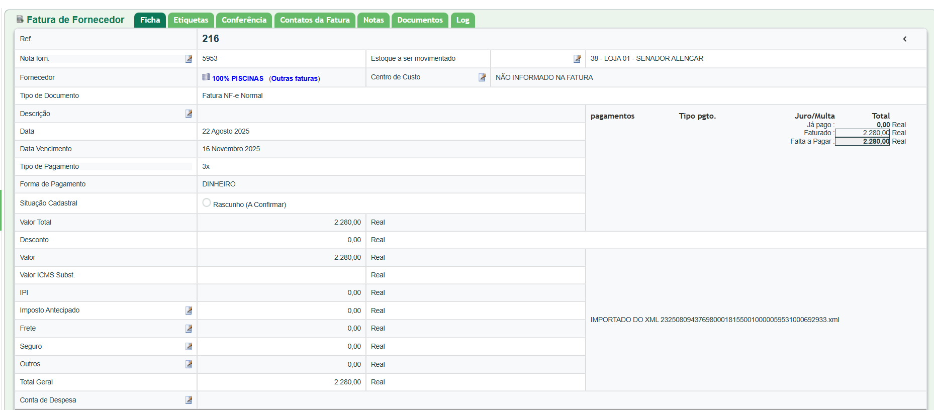 Como dar entrada em contas a pagar pelo XML da nota de fornecedor - imagem 3